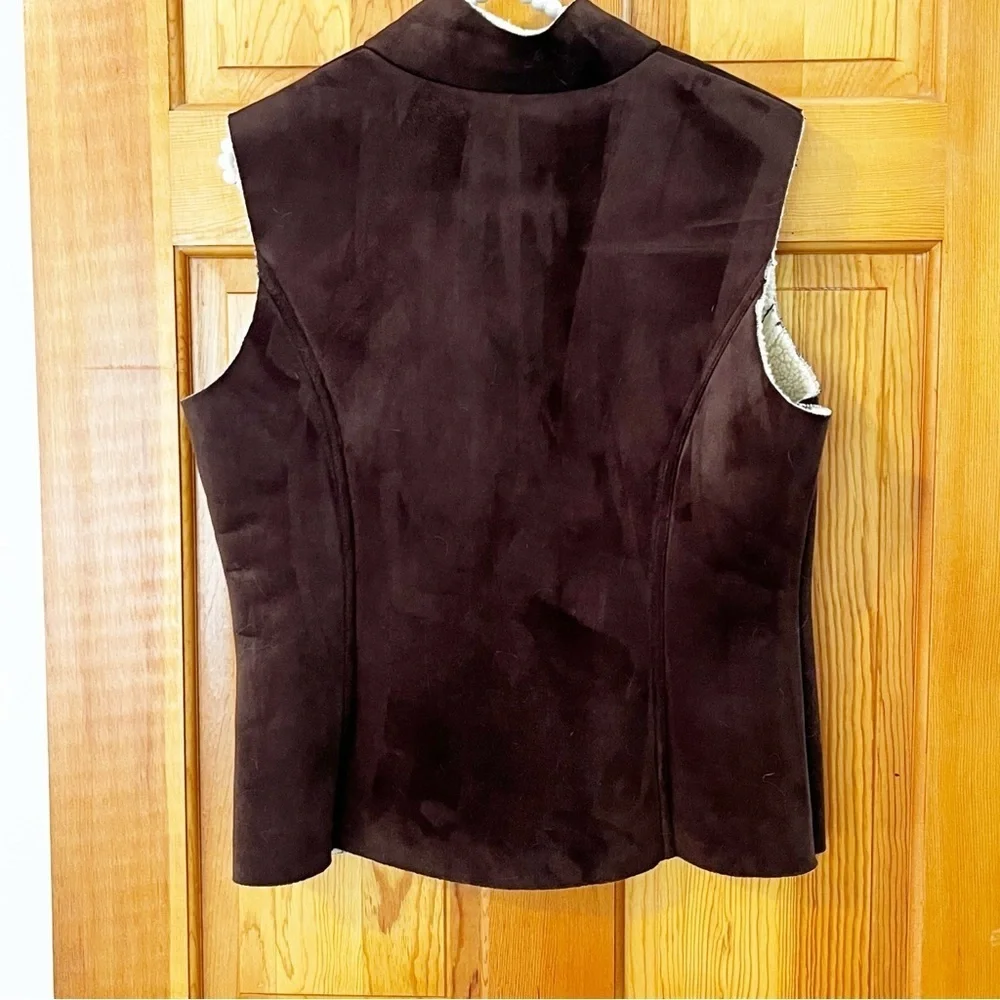 Lands' End Womens Brown Vest Sz 2-4 Faux Suede Sherpa Shearling Western Biker - Picture 7 of 10